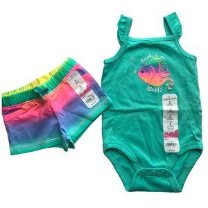 New Jumping Beans Baby Girls Infant Size 3 Months 2 pc Set outfit Shorts Rainbow